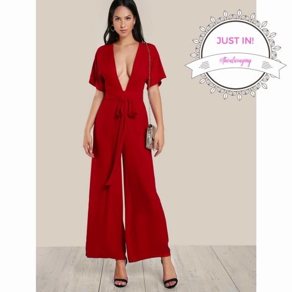 ❤️🔥RED HOT DEEP V JUMPSUIT 🔥❤️ - Picture 3 of 6